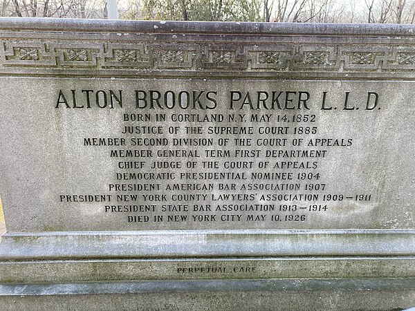 Alton B. Parker's headstone in Wiltwyck Cemetery