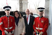 Bruce and Vicki Heyman with two Governor General's Foot Guards, before he presented his credentials as ambassador to David Lloyd Johnston, the Governor General of Canada. Ambassador Heyman- Presentation of Credentials -b.jpg