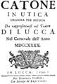 English: Anonymous - Catone in Utica - title page of the libretto, Lucca 1740