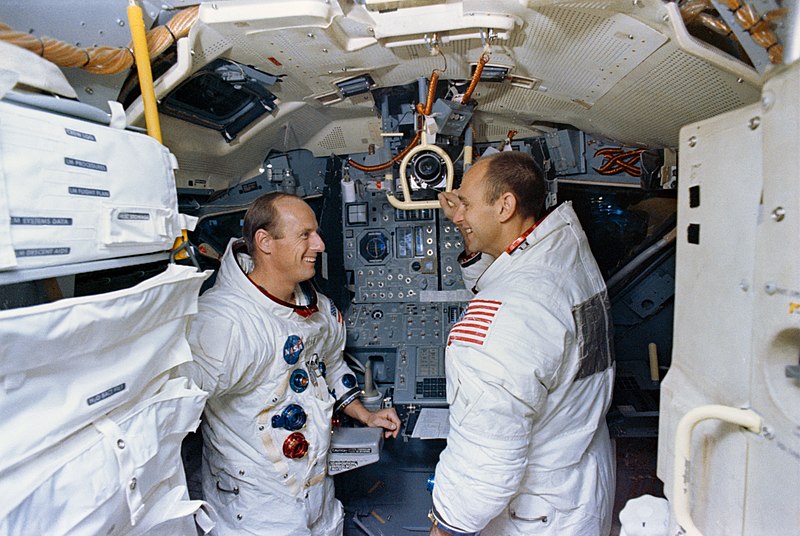 File:Astronauts Pete Conrad (on left) and Alan Bean are shown in the Apollo Lunar Module Mission Simulator.jpg