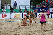 Deutsch: Beachhandball Europameisterschaften 2019 (Beach handball Euro); Tag 6: 7. Juli 2019 – Frauenfinale, Dänemark-Ungarn 2:0 (18:12, 23:22) English: Beach handball Euro; Day 6: 7 July 2019 – Women's Final – Denmark-Hungary 2:0 (18:12, 23:22)