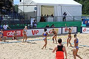 Deutsch: Beachhandball Europameisterschaften 2019 (Beach handball Euro); Tag 2: 3. Juli 2019 – Frauen, Vorrunde Gruppe C, Spanien-Griechenland 2:1 (12:20, 18:16; 8:2) English: Beach handball Euro; Day 2: 3 July 2019 – Women Preliminary Round Group C – Spain-Greece 2:1 (12:20, 18:16; 8:2)