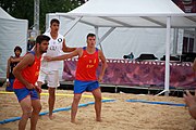 Deutsch: Beachhandball bei den Olympischen Jugendspielen 2018; Tag 4, 11. Oktober 2018; Jungs, Vorrunde, Gruppe B - Spanien-Kroatien 2:0 English: Beach handball at the 2018 Summer Youth Olympics at 11 October 2018 – Boys Preliminary Round Group B‎ – Spain-Croatia 2:0