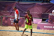 Deutsch: Beachhandball bei den Olympischen Jugendspielen 2018; Tag 4, 10. Oktober 2018; Jungs, Vorrunde, Gruppe A - Spanien-Venezuela 2:0 English: Beach handball at the 2018 Summer Youth Olympics at 10 October 2018 – Boys Preliminary Round Group A – Spain-Venezuela 2:0