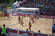 Deutsch: Beachhandball bei den Olympischen Jugendspielen 2018; Tag 4, 10. Oktober 2018; Mädchen, Vorrunde, Gruppe A - Ungarn-Chinese Taipei (Taiwan) 2:0 English: Beach handball at the 2018 Summer Youth Olympics at 10 October 2018 – Girls Preliminary Round Group A‎ – Hungary-Chinese Taipei 2:0