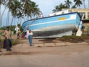 Beached boat in Galle, Sri Lanca after 2004 Tsunami