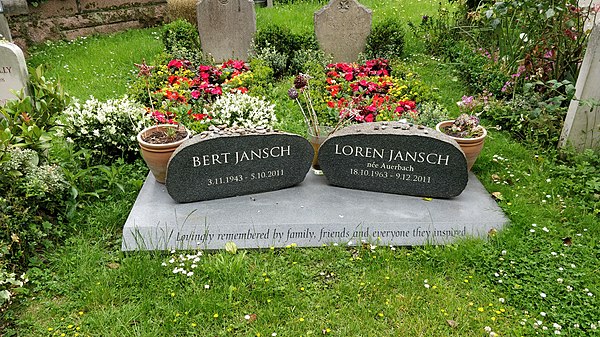 The grave of Bert Jansch and his wife Loren Jansch in Highgate Cemetery, London