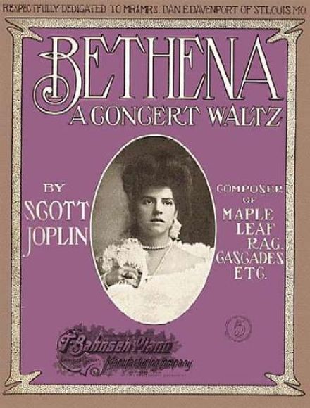 Cover of Scott Joplin's 1905 work "Bethena"; an unproven theory is that the woman on the cover is a wedding picture of Joplin's second wife, Freddie Alexander, who had passed away September 1904[12]