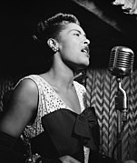 Photograph of Billie Holiday singing