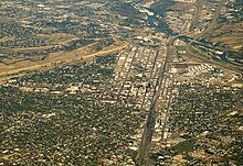 The Rims border the northern and eastern edges of the downtown core. Billings MT and Yellowstone River.jpg