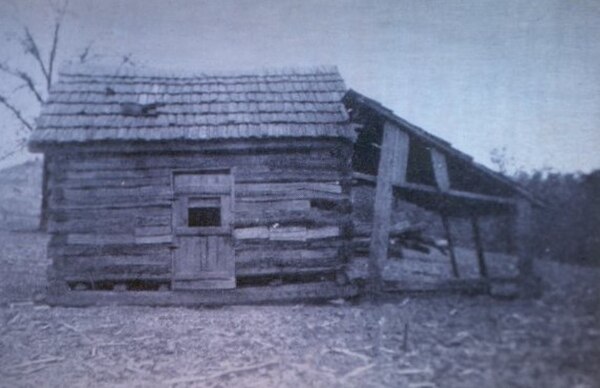 The dirt-floor log cabin that was William Marrion Branham's birthplace as shown in his biography William Branham: A Man Sent From God