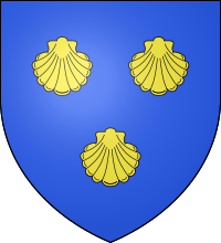 Arms of Malet, adopted at the start of the age of heraldry (circa 1200-1215): Azure, three escallops or Blason-azur-3-coquilles-or.svg