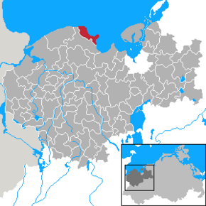 Lage der Gemeinde Boltenhagen im Landkreis Nordwestmecklenburg