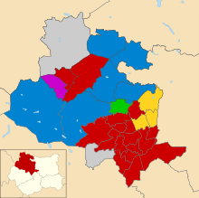 Results of the 2014 local elections in Bradford Bradford UK ward map 2014 results.svg