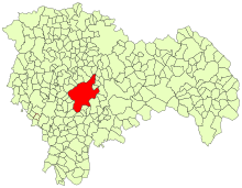 Estensión del términu municipal dientro de la provincia de Guadalaxara