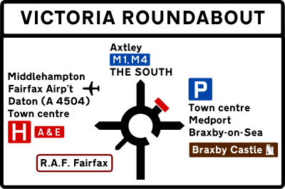 A roundabout sign example used in the UK