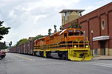 Columbus & Chattahoochee Railroad running on 9th Street in downtown Columbus CCH 3348 Broadway9thst 2254.jpg