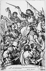 H.C. Selous' illustration of the Cade Rebellion in Act 4, Scene 2; from The Plays of William Shakespeare: The Historical Plays, edited by Charles Cowden Clarke and Mary Cowden Clarke (1830) Cade Rebellion.jpg