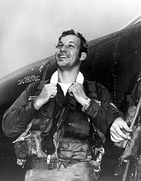 Capt. Richard Stephen Ritchie, 555th Tactical Fighter Squadron, pictured beside the aircraft in which he became the first Air Force ace of the Vietnam War Capt. Richard S. Ritchie, in South Vietnam - 1972.jpg