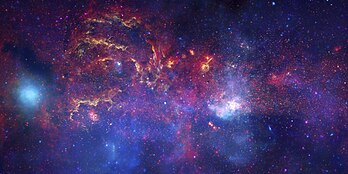 Via lacteaş şkaguri rejionişi imajiş kompoziti (Hubble, Spitzer do Chandra satelitepe k'ala). (mtini definasyoni 9.725 × 4.862)