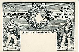 Carte postale éditée à l'occasion de l'assemblée générale du Vogesenclub à Strasbourg en 1899.