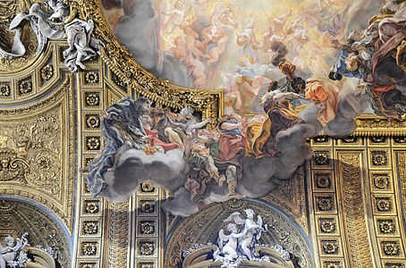 Trompe l'oeil učinek na stropu cerkve Il Gesu, Rim, Giovanni Battista Gaulli (končana 1679)