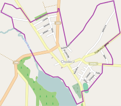 Mapa konturowa Chodcza, w centrum znajduje się punkt z opisem „Chodecz”