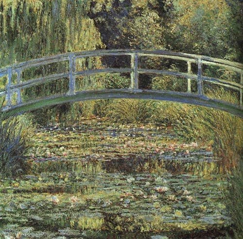 The water lily pond in Monet's garden at Giverny shown in his The Waterlily Pond, green harmony (1899)