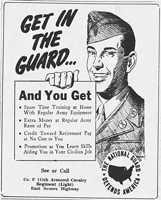 1949 newspaper recruiting advertisement for Company F, 111th ACR Company F, 111th Armored Cavalry Regiment 1949 newspaper recruiting advertisement.jpg