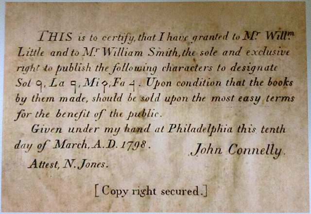 A licence found on the verso of the title page of some copies of Little and Smith's The Easy Instructor, Part II (1803)
