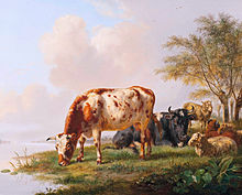 Koeien en schapen langs de waterkant, 1832