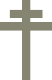 Een symbool van een groot kruis, met een kleiner kruis eraan bevestigd.  Vergelijkbaar met een "+" met een "T" eronder.
