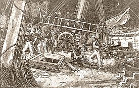 Decatur lying wounded aboard President Decatur by Davidson.jpg