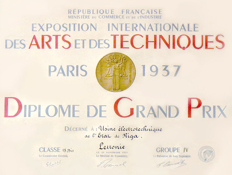 File:Diplome de Grand Prix. Paris 1937. VEF.jpg