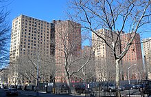 Drew Hamilton Houses, a large low-income NYCHA housing project in Central Harlem Drew Hamilton NYCHA jeh.jpg
