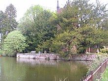 Pool in front of St. Giles' church. The pools go back centuries but were enlarged and reshaped in the Georgian period. Duck Pond, Badger - geograph.org.uk - 407912.jpg