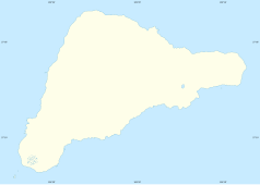 Mapa konturowa Wyspy Wielkanocnej, po lewej nieco na dole znajduje się punkt z opisem „Hanga Roa”