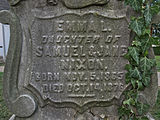 Emma L. Nixon grave in the churchyard of Old St. Luke’s Church in Woodville, an unincorporated settlement in Scott Township, Allegheny County, Pennsylvania