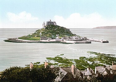 According to Wilkens, St Michael's Mount is the site of Scylla and Charybdis England-Saint-Michaels-Mount-1900-1.jpg