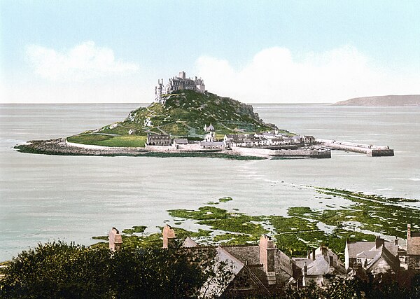 St Michael's Mount, Cornwall, at high tide, c. 1900