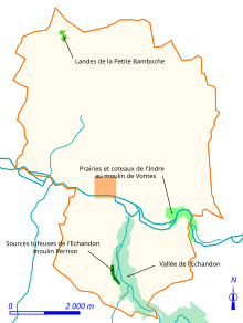 Kleurenkaart met de opmerkelijke natuurlijke sectoren van een territorium.