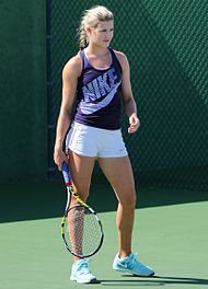 Eugenie Bouchard reached her first slam final at Wimbledon. Eugenie Bouchard (13048376413).jpg