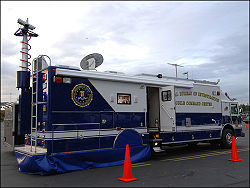 Mobile Command Center of Federal Bureau of Investigation at "Top Officials 4" Terror Drill.