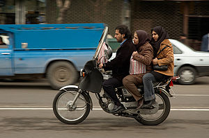 Three riders on a motorcycle in Tehran Family transport in Tehran.jpg