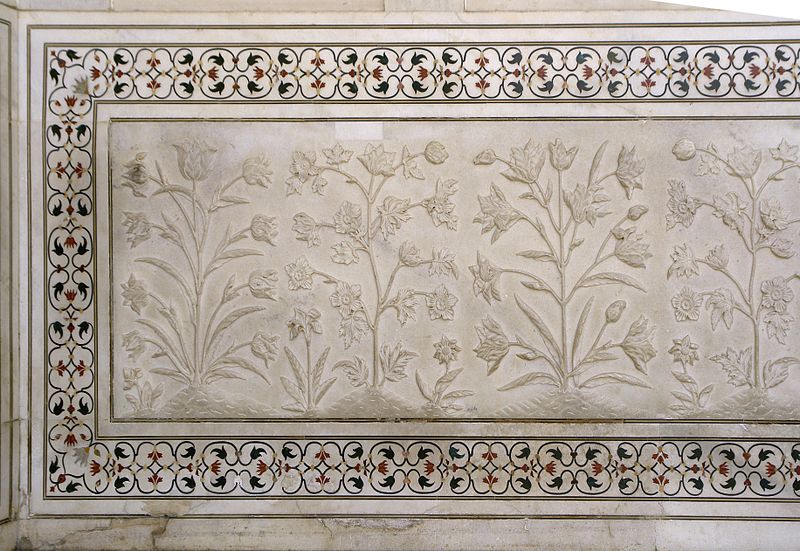 File:Flowers in marble, left part 2, Taj Mahal, Agra, India.jpg