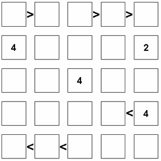 <span class="mw-page-title-main">Futoshiki</span> Logic puzzle game