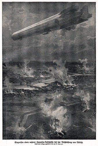 German zeppelin bombs Liège WWI
