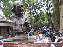 A luncheon in Girard Fountain Park after the Oct. 5, 2007, dedication of Keys To Community, a nine-foot bronze bust of Benjamin Franklin by sculptor James Peniston. GirardFountainPark.jpg