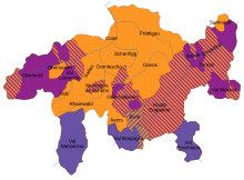 Répartition effective en 2000 dans les Grisons.

Allemand
Romanche
Italien
Hachures : zone avec langue minoritaire parlées par au moins 30 % de la population

Source : Office fédérale de la statistique, recensement 2000.