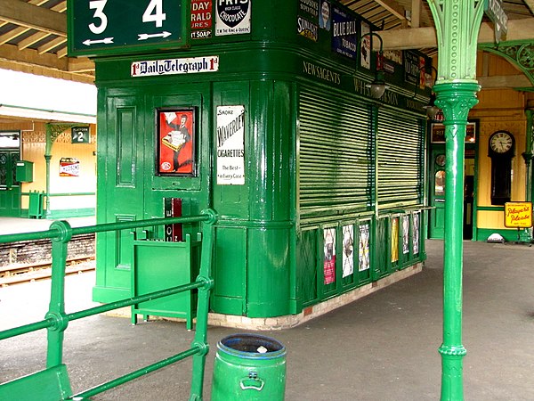 Stall on Horsted Keynes station platform, Sussex, preserved by the Bluebell Railway